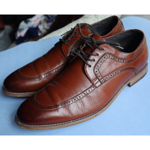 Stacy Adams Dwight Cap Toe Dress Shoes Burnished Cognac Brown Men 10W Wide